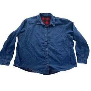 Riders By Lee Mens Denim Shirt Jacket XXL Denim Shirt Blue Red Plaid Fleece Line